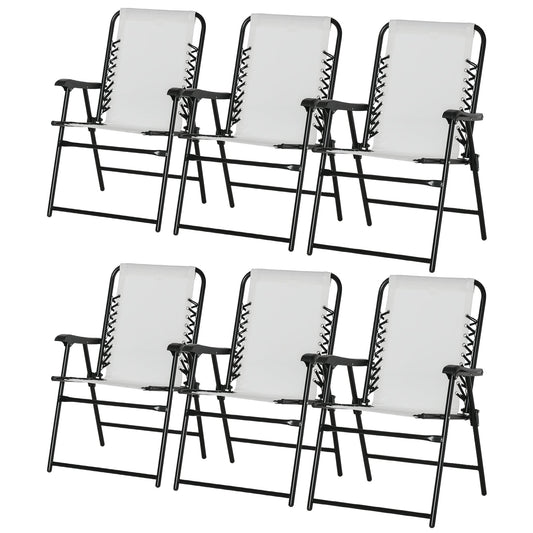 Outsunny Set of 6 Patio Folding Chair Set, Garden Portable Outdoor Chairs with Armrest and Breathable Mesh Fabric Seat and Backrest, for Camping, Beach, Deck, Lawn, Cream White