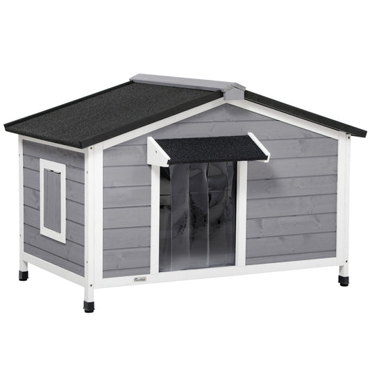 PawHut Large Wooden Dog Kennel for Outside, 72H x 109L x 79Wcm, Grey