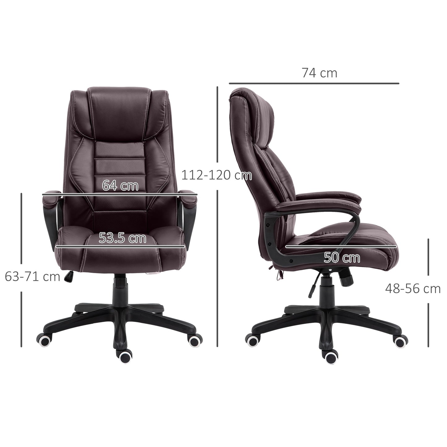 Vinsetto Office Chair with 6-Point Maaage, PU Desk Chair with Padded Seat and Armrest, Computer Chair with Tilt Function for Home, Brown
