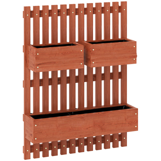 Outsunny Wall-mounted Wooden Garden Planters with Trellis, Drainage Holes and 3 Planter Boxes for Patio, Brown