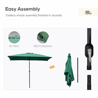 Outsunny 3x2m Patio Parasol ogrodowy Baldachim z aluminiową korbą odchylaną Prostokątny osłona przeciwsłoneczna Stal, zielony