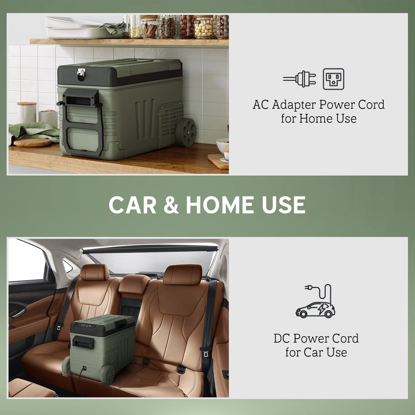 Outsunny 33L Car Fridge Freezer Dual Zone, Portable Camping Fridge 12V/24V DC & 100-240V AC, Electric Cool Box -20√¢‚Äû∆í-20√¢‚Äû∆í with Wheels and LED Light, for Travel, RV, Road Trip, Picnic [Energy Class E]