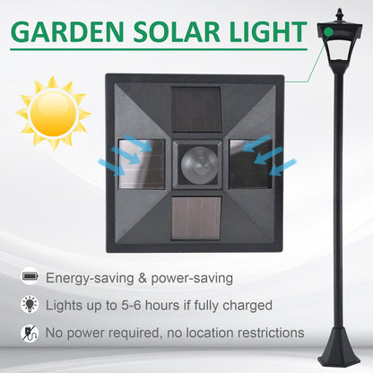 Outsunny Set of 2 Outdoor Garden Solar Post Lamp Sensor Dimmable LED Lantern Bollard IP44 Energy-saving 1.2M Tall, Black