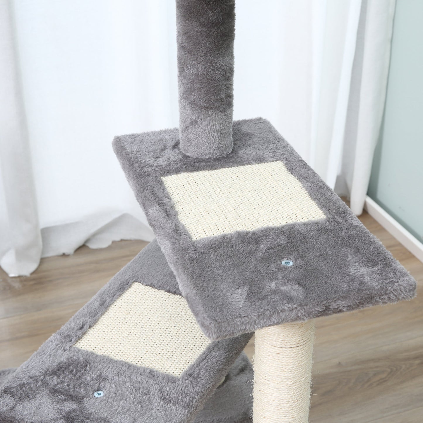 PawHut Cat Tower Kitten Scratch Scratching Scratcher Sisal Post Climbing Tower Activity Centre Grey