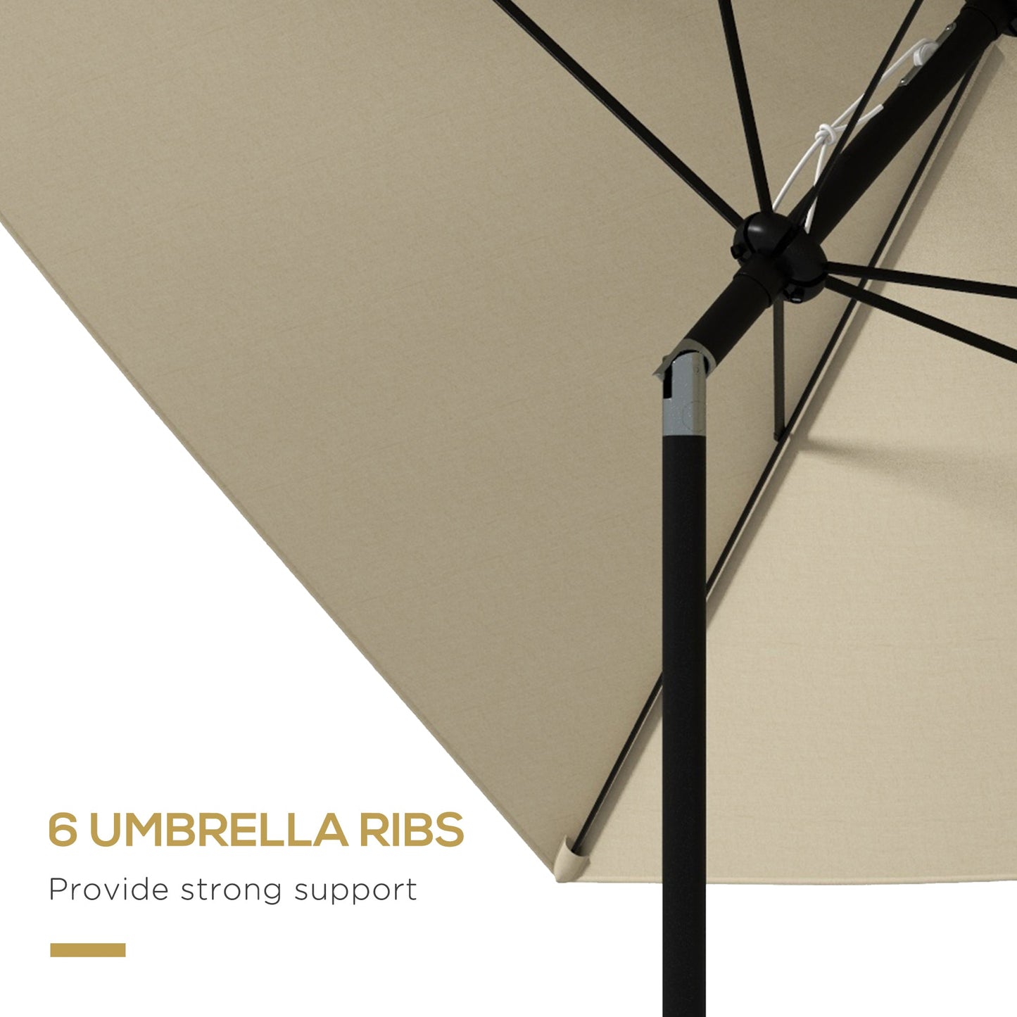 Outsunny 2 x 3(m) Garden Parasol Umbrella, Outdoor Market Umbrella Sun Shade with Crank & Push Button Tilt, 6 Ribs, Aluminium Pole, Cream White