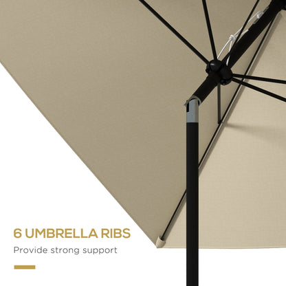 Outsunny 2 x 3(m) Garden Parasol Umbrella, Outdoor Market Umbrella Sun Shade with Crank & Push Button Tilt, 6 Ribs, Aluminium Pole, Cream White