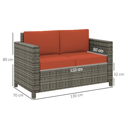 Sofa rattanowa Outsunny, 2-osobowa ogrodowa z miękką wyściółką i podłokietnikami, wiklinowa ogrodowa sofa dwuosobowa na patio, szara