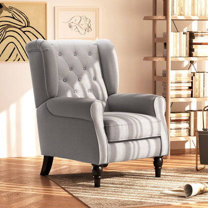 HOMCOM Retro Accent Chair, fotel z uszami i drewnianą ramą, pikowany guzikami, do salonu, sypialni, szary