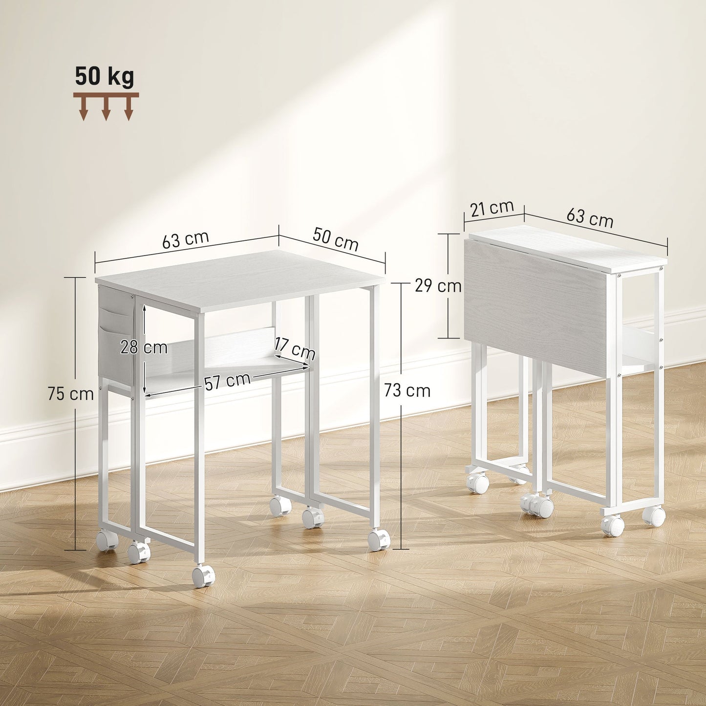 HOMCOM 63 cm Drop Leaf Writing Work Desk - White