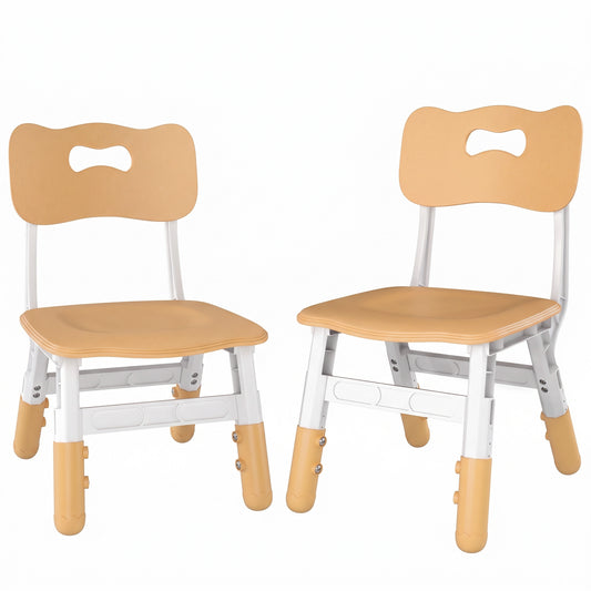 AIYAPLAY 2 PCS Kids Desk Chairs, 3 Level Height Adjustable Children's Chairs with Backrest for 1.5-8 Years, Max Load 50KG, Brown