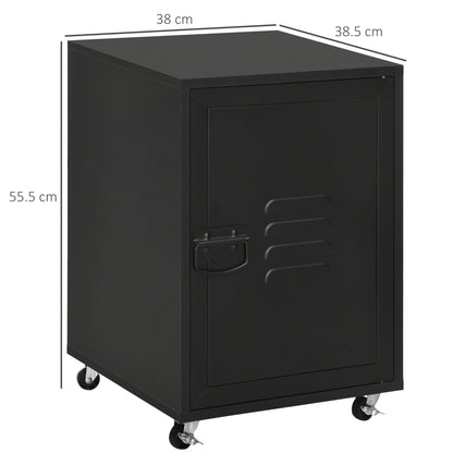 HOMCOM Rolling Metal Storage Locker Cabinet, Industrial Mobile Lockable Cabinet with Adjustable Shelf and Wheels for Home Office Living Room, Black