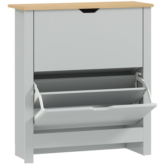 HOMCOM Slim Shoe Cabinet, Narrow Shoe Cupboard with 2 Flip Drawers, Adjustable Shelves for 12 Pairs of Shoes, Light Grey