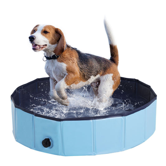 PawHut Foldable Dog Paddling Pool Pet Cat Swimming Pool Indoor/Outdoor Collapsible Summer Bathing Tub Shower Tub Puppy Washer (_80 _ 20H cm, Blue)