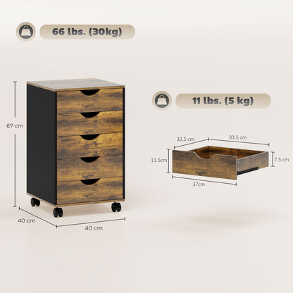 HOMCOM Five-Drawer Filing Cabinet - Rustic Brown