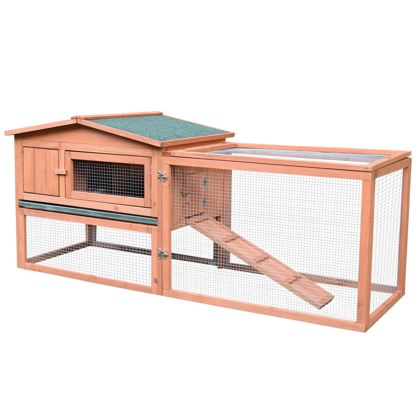 Pawhut 2 Floor Wooden Rabbit Hutch Bunny Cage House Chicken Coop Outdoor Garden Backyard 158 x 58 x 68 cm