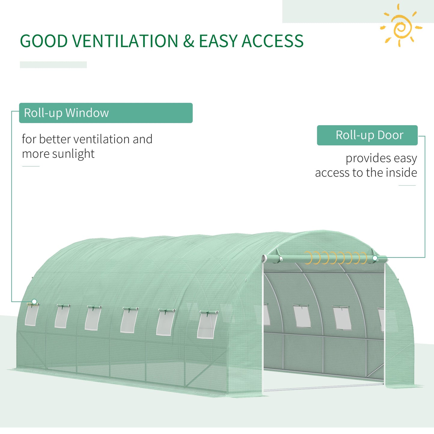 Outsunny دفيئة حديقة دفيئة كبيرة مقاس 6 × 3 × 2 متر مع إطار فولاذي وباب بسحاب ونوافذ قابلة للطي، باللون الأخضر