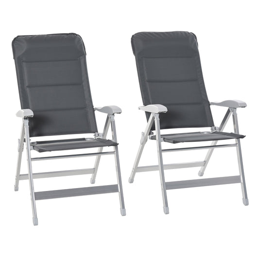 Outsunny Set Of 2 Patio Folding Dining Chair w/ Adjustable Back & Armrest Portable for Camping Garden Pool Beach Deck Grey