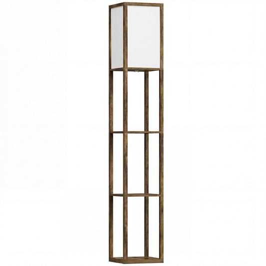 HOMCOM 3-Tier Floor Lamp, Floor Light with Storage Shelf, Reading Standing Lamp with Acrylic Shade for Living Room, Bedroom, Kitchen, Dining Room, Office, Dorm, 160cm, Brown