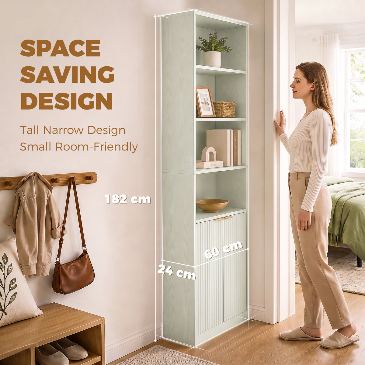 HOMCOM Bookcase Adjustable Shelf Bookshelf Anti-Tip Hardware 6-Tier, Light Green