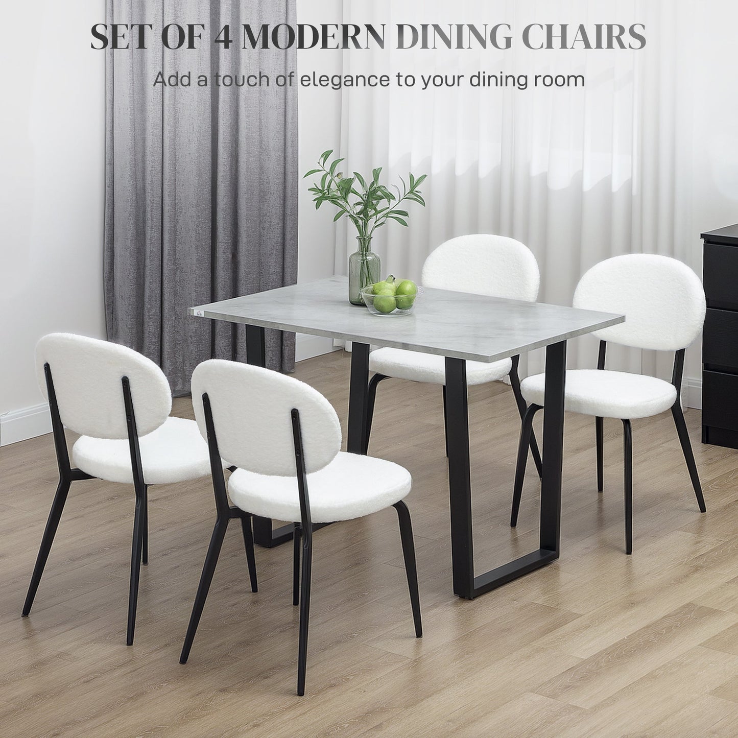 HOMCOM Set of Four Boucle Dining Chairs - White