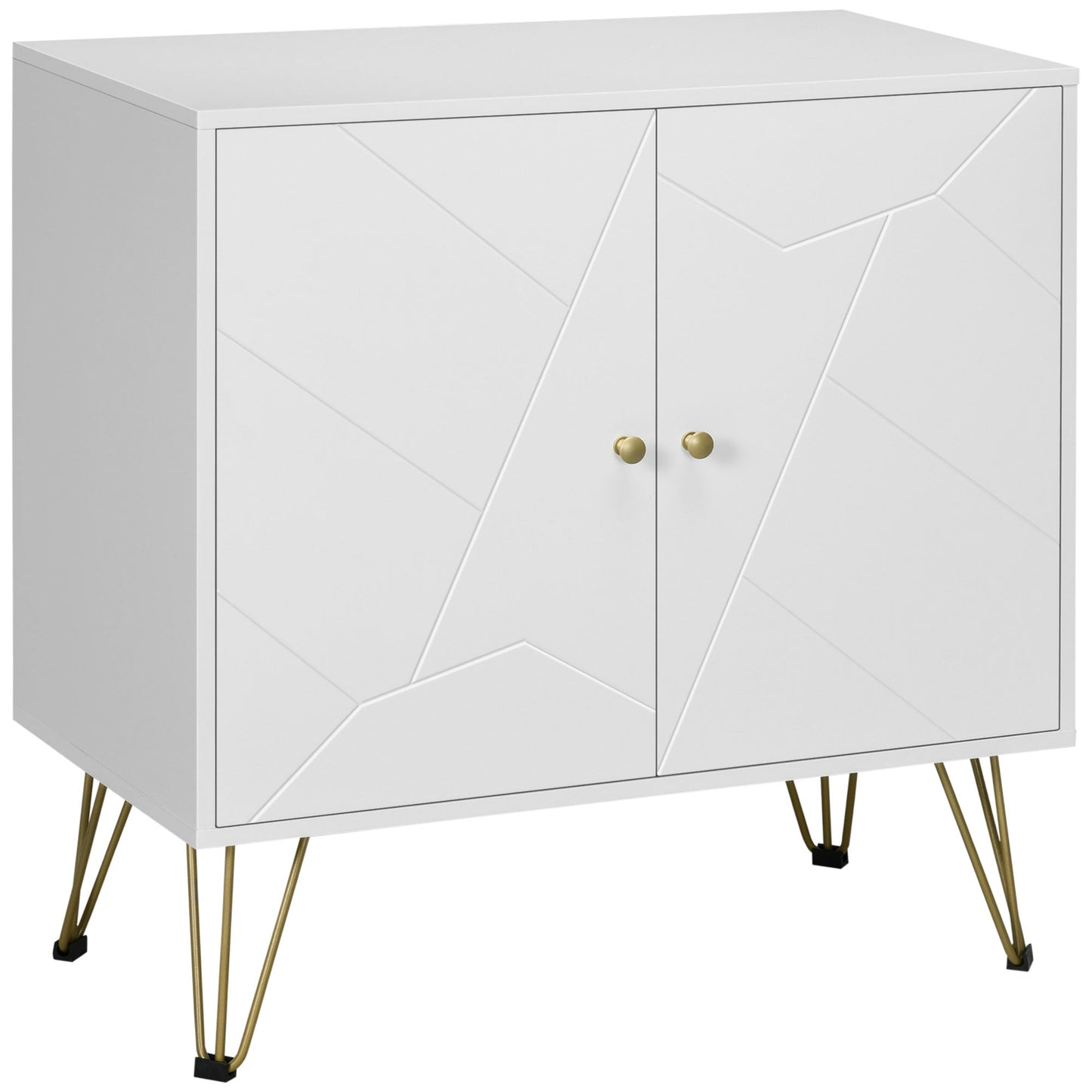 Storage Cabinet with Golden Tone Legs & Adjustable Shelves - White