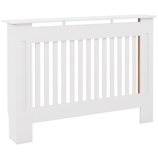 Osłona grzejnika HOMCOM z listwami, lakierowana, z płyty MDF, wyłożona kratką w kolorze białym (112 dł. x 19 szer. x 81 wys. cm)