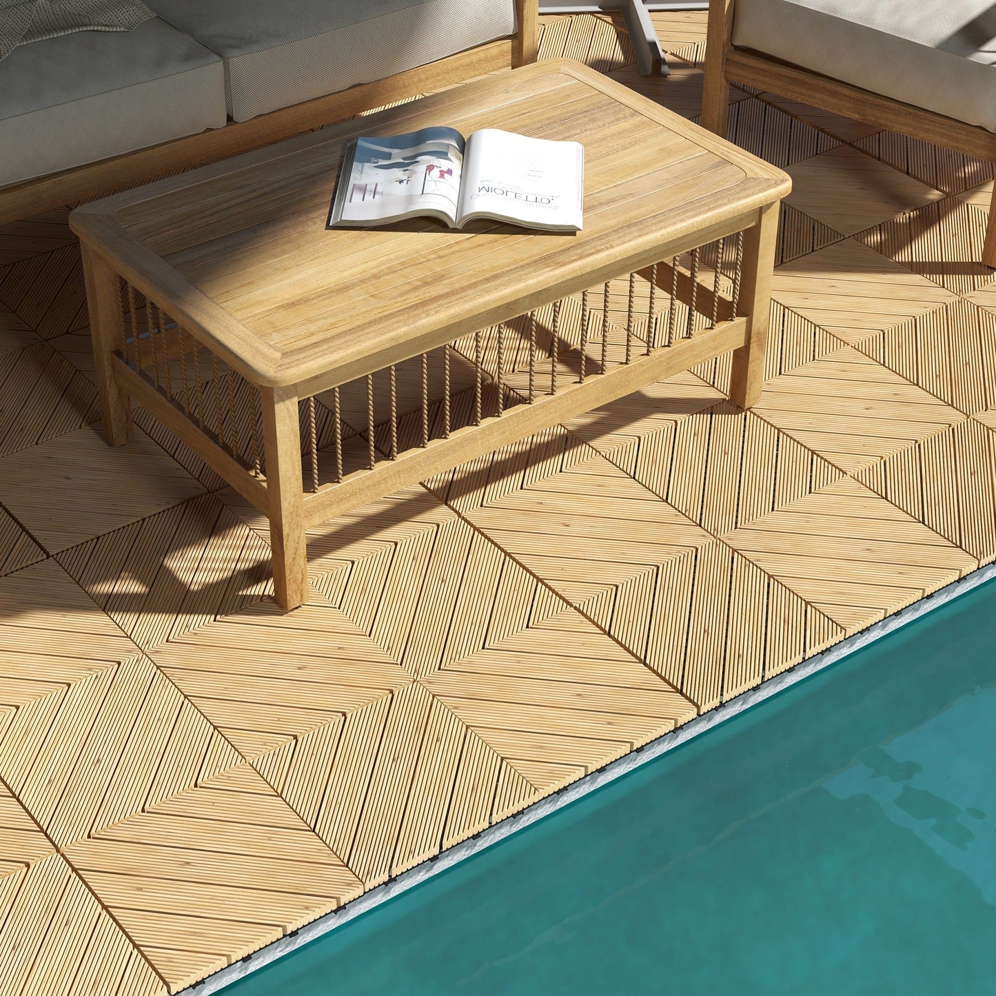 27 Piece Wooden Interlocking Decking Tiles, 30 x 30 cm Anti-slip Outdoor Flooring Tiles, 0.81㎡ per Pack, All Weather Use For Patio, Hot Tub, Yellow