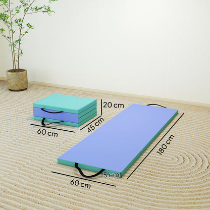 SPORTNOW Foldable Gymnastics Mat, 6 ft Long & Four Folding Thick Exercise Tumbling Mat with Carrying Handles, Green & Purple