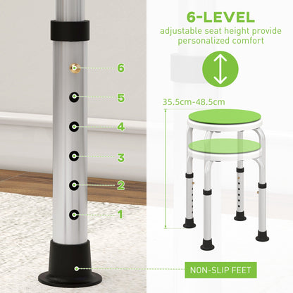HOMCOM 360  Swivel Shower Chair, Height Adjustable Aluminium Shower Stool with Non-Slip Feet for Disabled, Elderly, Green