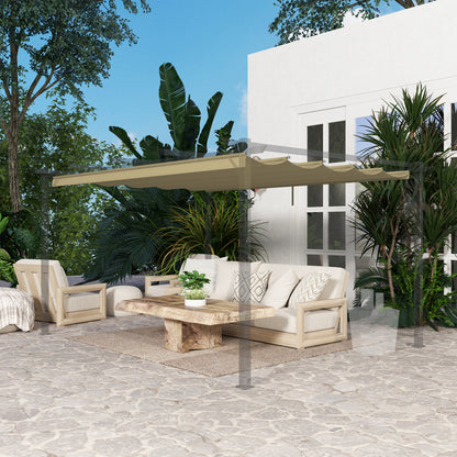 Osłona przeciwsłoneczna Outsunny Retractable Pergola Shade Cover, wymienna osłona do pergoli 4 x 3 (m), dach chowany, kolor brązowy