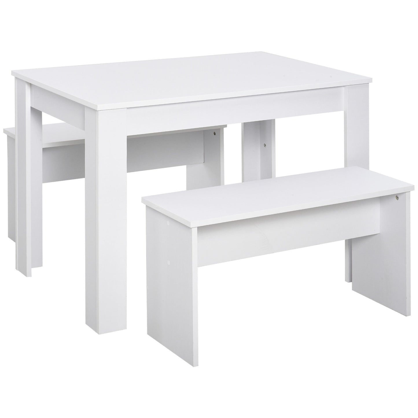 HOMCOM Kitchen Dining Table and 2 Benches Set, Table and Chairs Set for Limited Space, White
