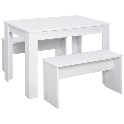HOMCOM Kitchen Dining Table and 2 Benches Set, Table and Chairs Set for Limited Space, White
