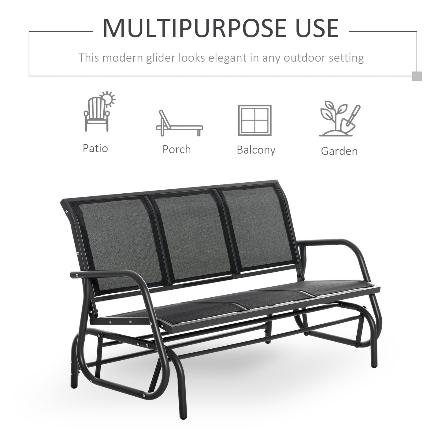 Outsunny 3-Seat Glider Rocking Chair for 3 People Garden Bench Patio Furniture Metal Frame