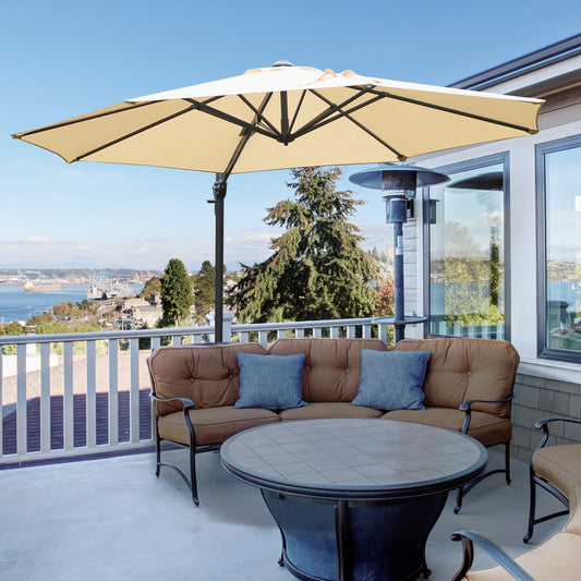 Outsunny Round Umbrella Parasol W/ Tilt 360√Ç¬∞ Rotation and Hand Crank Cross Base-Beige