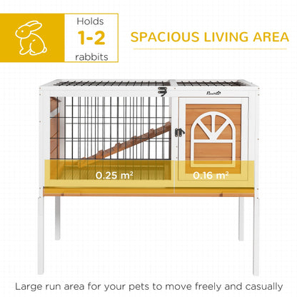 PawHut Wooden Rabbit Hutch, Guinea Pig Cage, with Removable Tray, Openable Roof