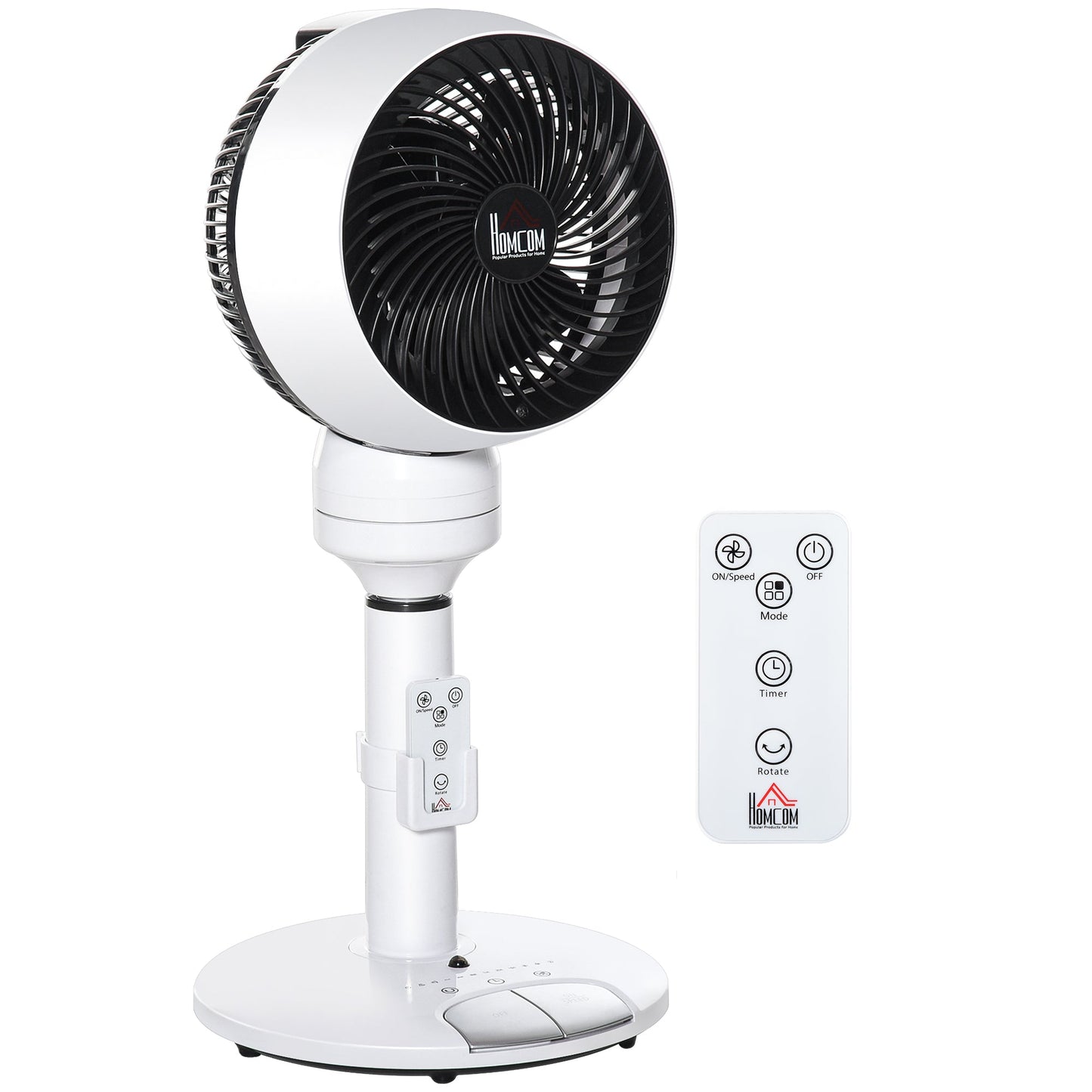 HOMCOM 9'' Air Circulator Fan 3 Speed 3 Mode, 70 Oscillation 90 Vertical Tilt, Height Adjustable, Remote Controller, for Living Room, Bedroom, Office, Black and White