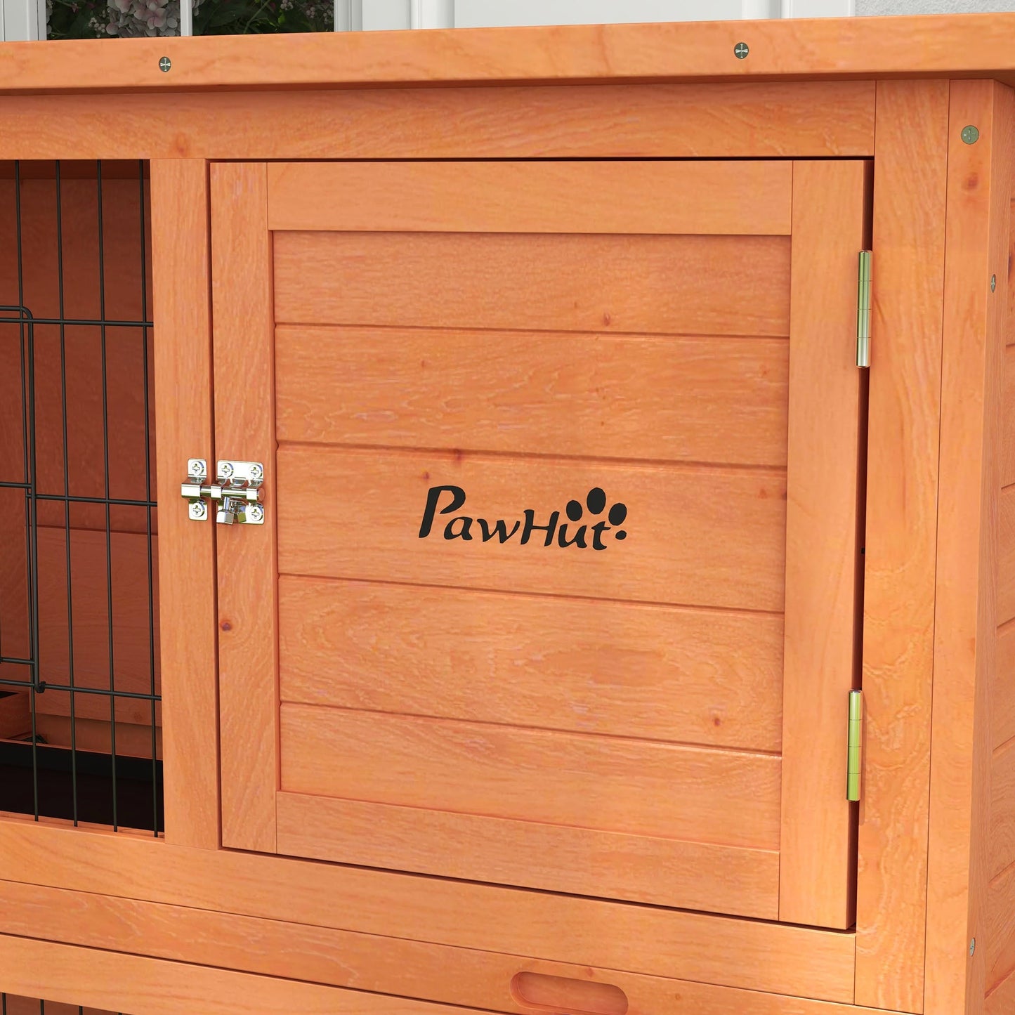 PawHut 2 Tier Antiseptic Wood Rabbit Hutch with Run Outdoor Orange