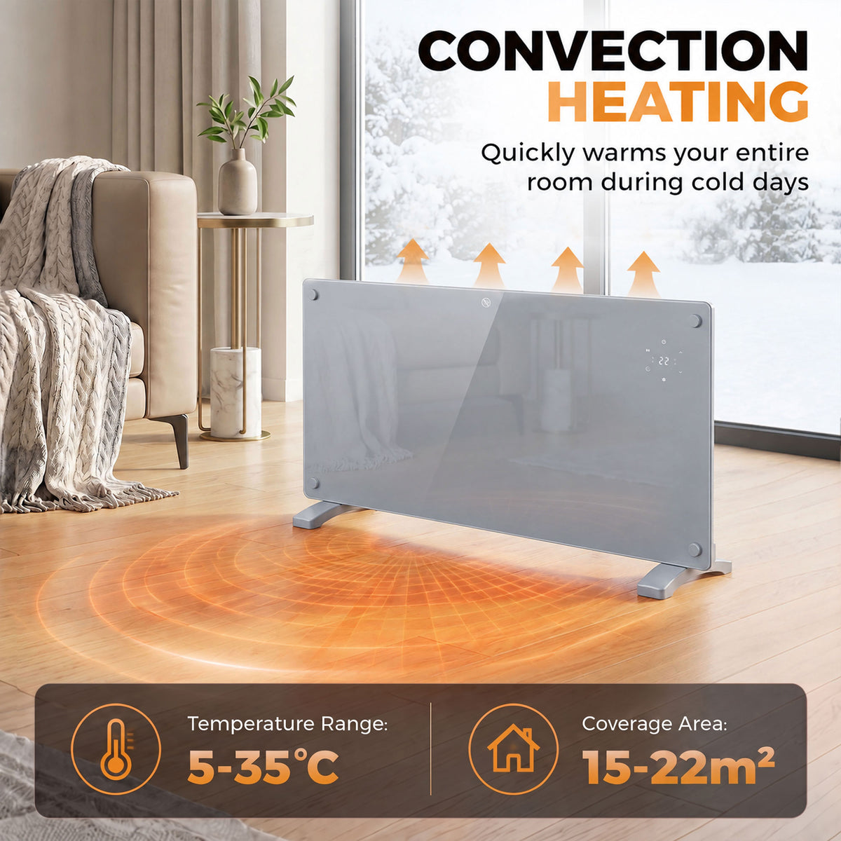 HOMCOM 2000W Smart Panel Heater Wall Mounted & Freestanding, Electric Heater with Weekly Timer, Open Window & Anti-Frost, Grey