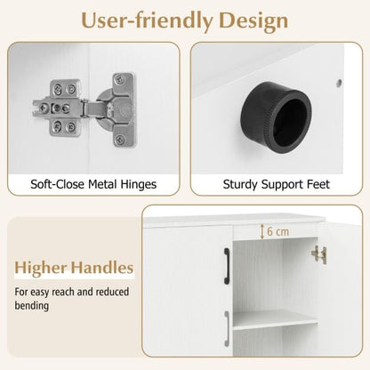 2-Door Storage Cabinet Modern Accent Cabinet with 5-Position Adjustable Shelf-White