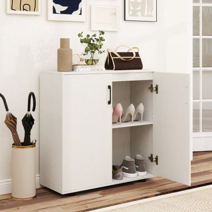 2-Door Storage Cabinet Modern Accent Cabinet with 5-Position Adjustable Shelf-White