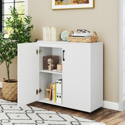 2-Door Storage Cabinet Modern Accent Cabinet with 5-Position Adjustable Shelf-White