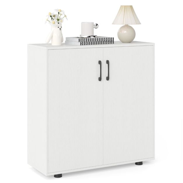 2-Door Storage Cabinet Modern Accent Cabinet with 5-Position Adjustable Shelf-White