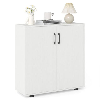 2-Door Storage Cabinet Modern Accent Cabinet with 5-Position Adjustable Shelf-White