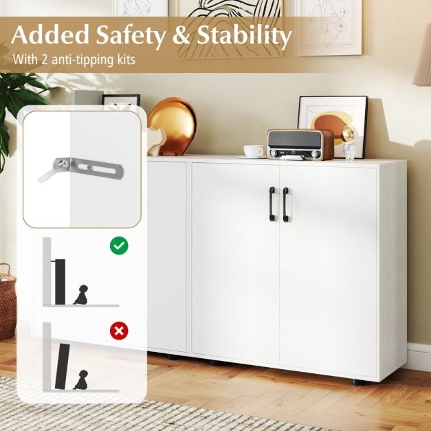 2-Door Storage Cabinet Modern Accent Cabinet with 5-Position Adjustable Shelf-White