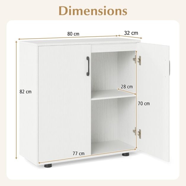 2-Door Storage Cabinet Modern Accent Cabinet with 5-Position Adjustable Shelf-White