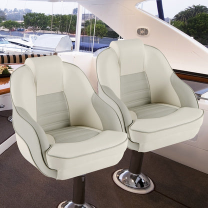 Pontoon Boat Seat with Waterproof PVC Leather and Thick Sponge Padding-White