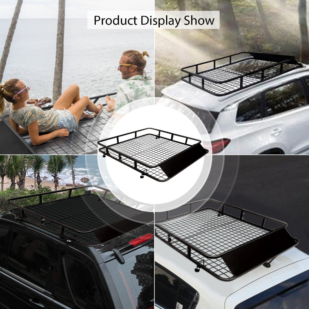 Car Roof Rack Basket with Wind Shield and 4 U-shaped Bolts