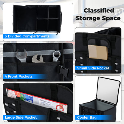 Car Trunk Organizer with Leakproof Cooler Bag and Adjustable Securing Straps-Black