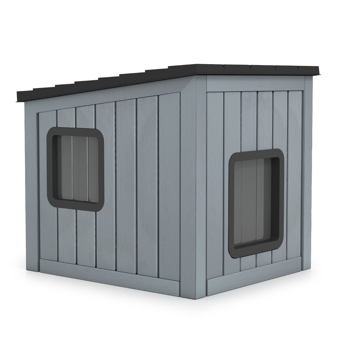 Cat House Pet Kennel with 2 PVC Doors and Sloped Roof-Grey