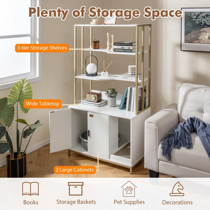 Cat Litter Box Enclosure with Storage and Shelves-White